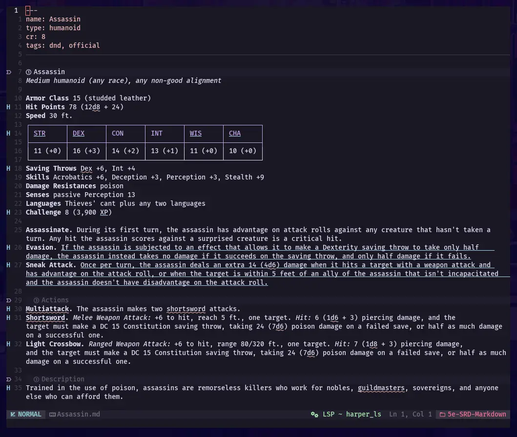 That same assassin stat block, but without the ^M at the end of each line.